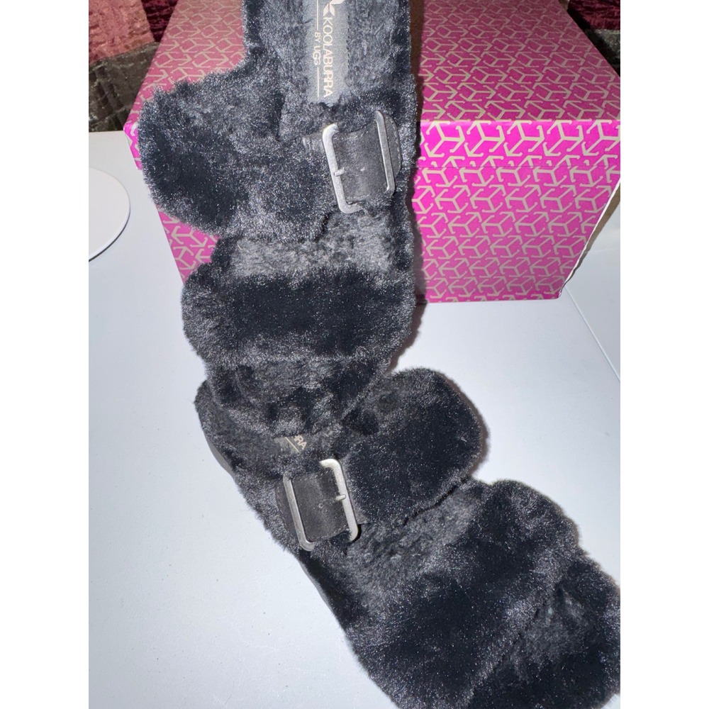 Koolaburra by UGG Fuzz-A-Way Black Faux Fur Slide Sandals 1110213 Womens 6 NWOT